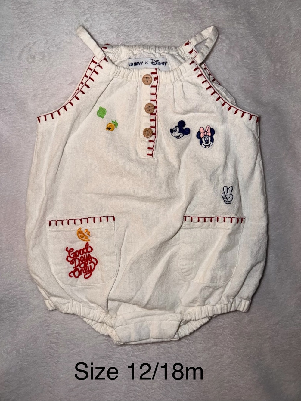 Old Navy White Disney Embroidered Baby One-Piece